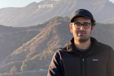 Harish Shivaraman in front of the Hollywood Hills